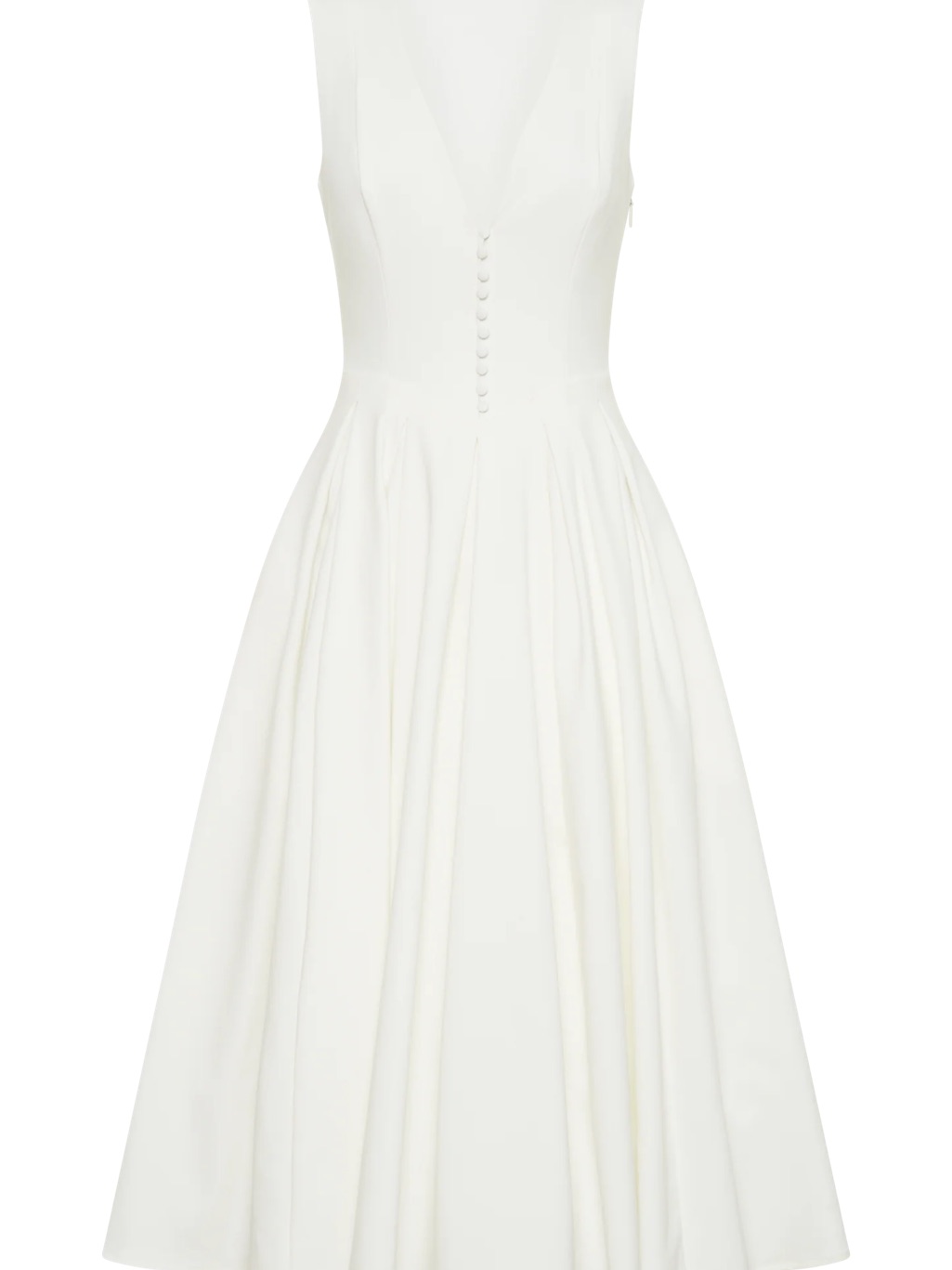 Meshki White V-Neck Midi Dress With Covered Buttons